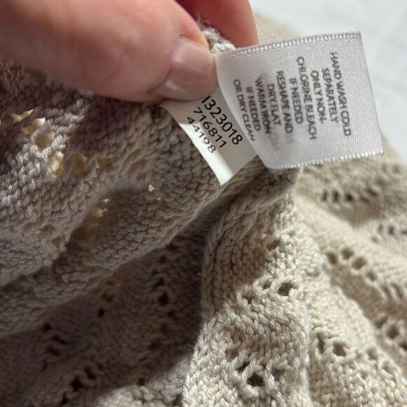 J.Jill Pointelle Open Front Drape Front Cardigan 3/4 Sleeve Cotton Linen Blend L - Picture 11 of 11